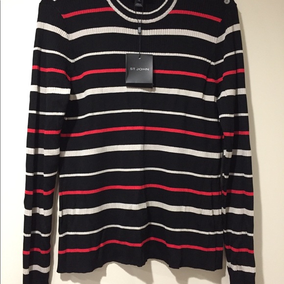 NWT ST. JOHN Caviar Collection Stripe Knit Top XL - Picture 2 of 5